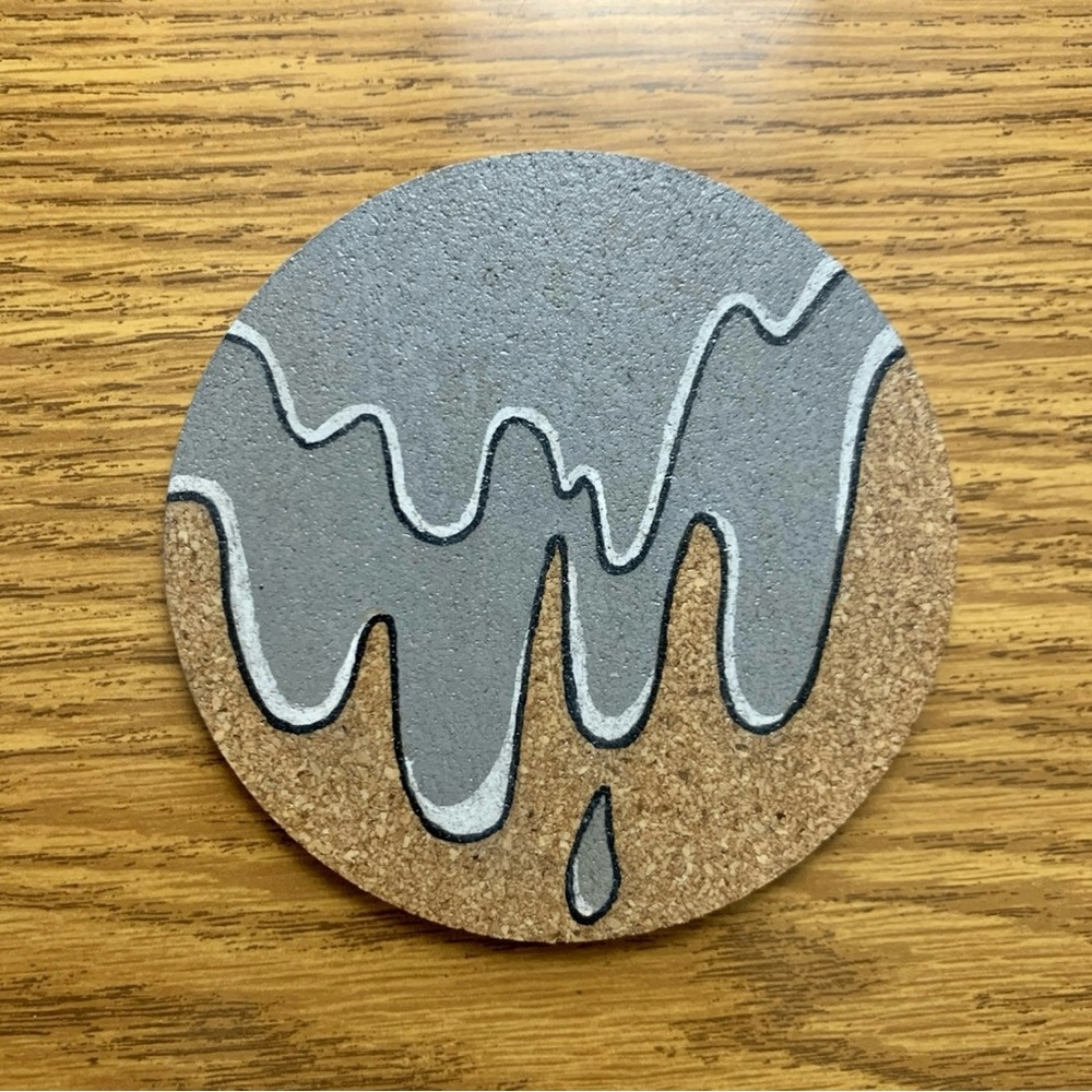 Gray Grime Drip Painted Cork Coaster